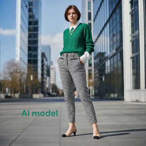 Autre Filles Black & Ivory Bouclé Houndstooth Ankle Pants, Fits 10